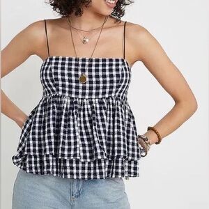 Urban Outfitters NEW! Olivia Ruffle Babydoll Cami, Navy/White Gingham, XS NWOT